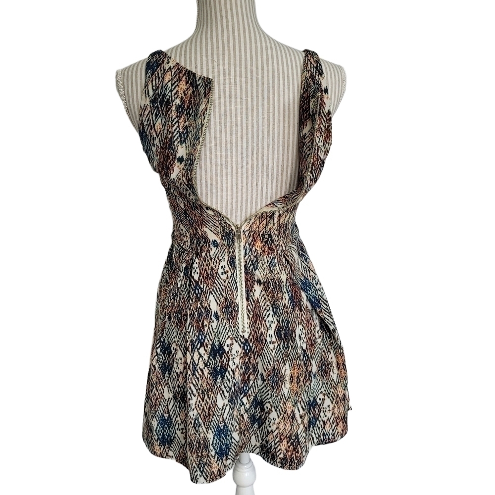 Pixie + Diamond Abstract Midi Dress High Neck Fit Flare Small - Picture 7 of 12